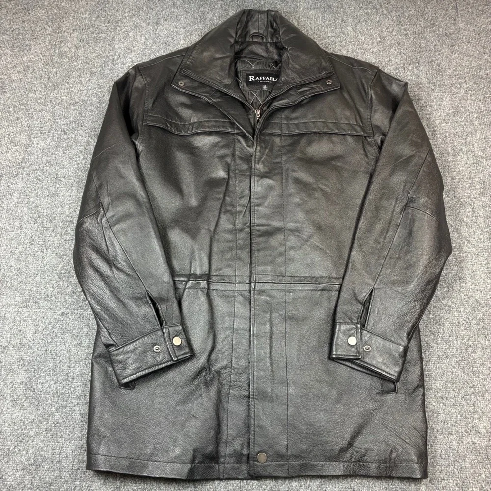 Raffaelo Leather Mens Black Zip Front Quilted Lined Jacket Coat Size M
